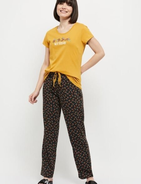 Women Printed T-shirt With Drawstring Waist Pyjamas