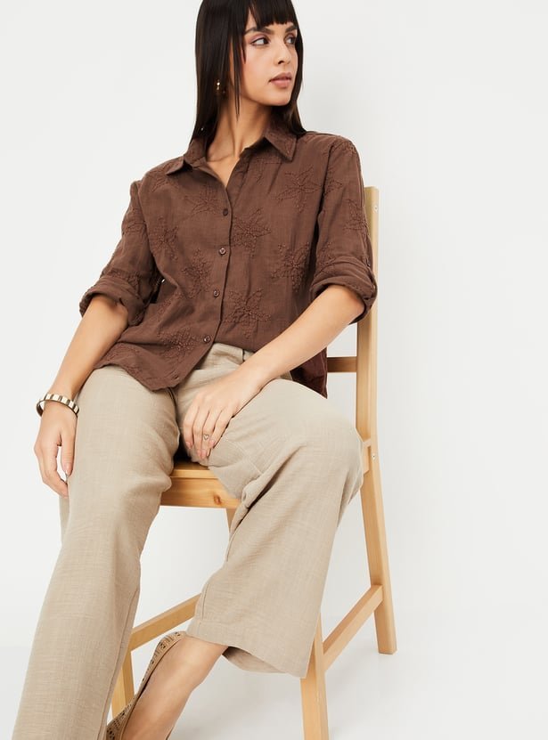 Women Embroidered Oversized Shirt - Image 3