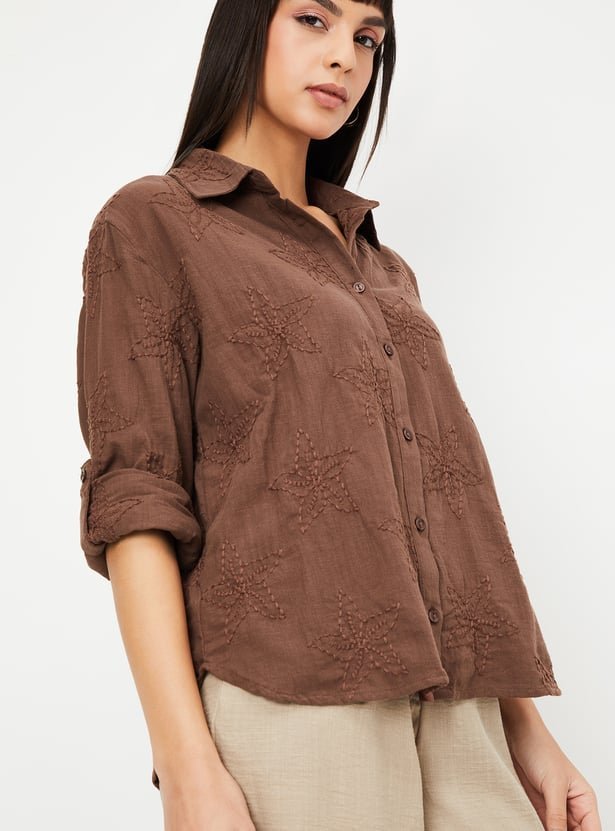 Women Embroidered Oversized Shirt - Image 2