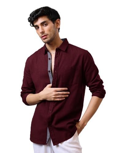 Men Stylish Men's Shirt Soild Regular Fit Long Sleeve Formal Wear Purple
