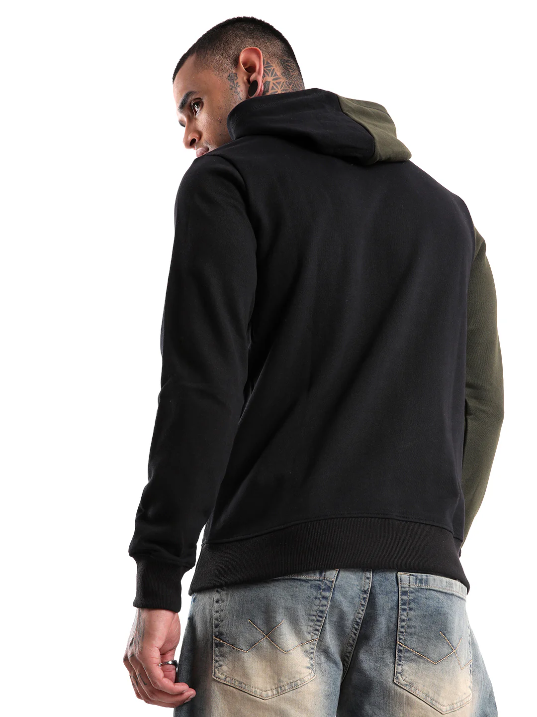 Printed Olive Colour-blocked Hoodie - Image 2