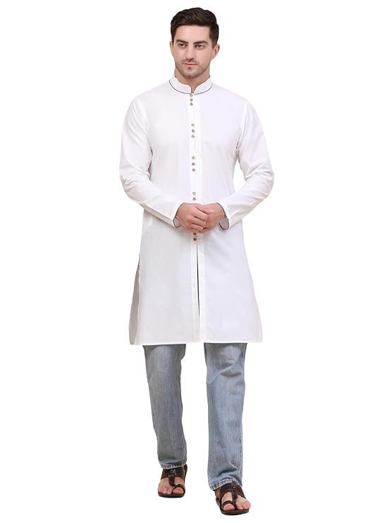 QISHTAR Men's Cotton Knee Length Straight Kurta