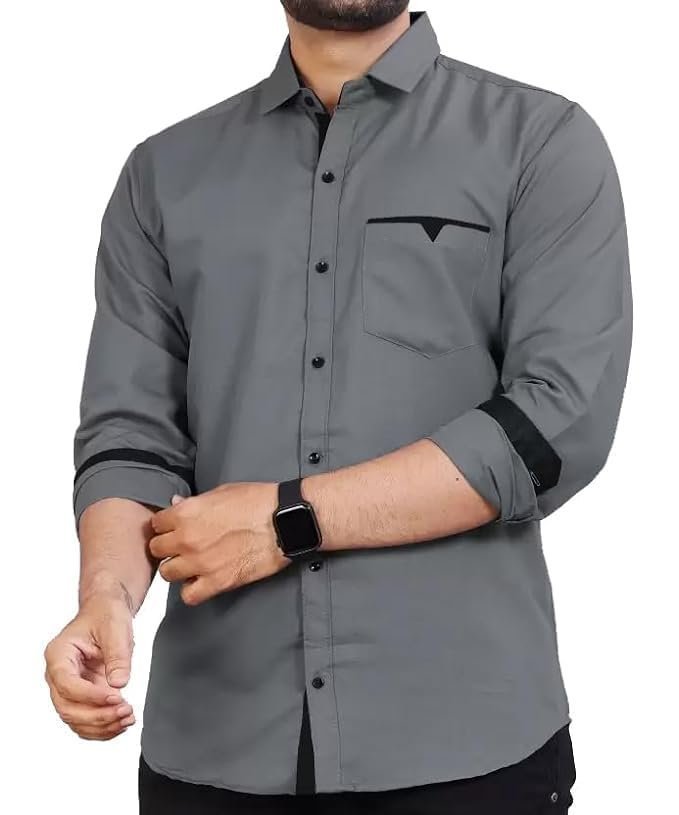 Men's Regular Fit Solid Soft Touch Cotton Casual Shirt with Pocket