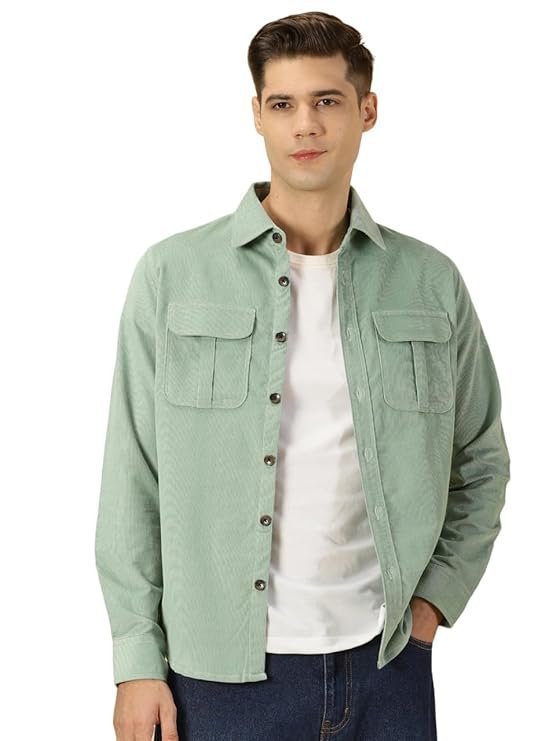 Men's Cotton Slim Fit Premium Corduroy Long Sleeve Casual Shirt