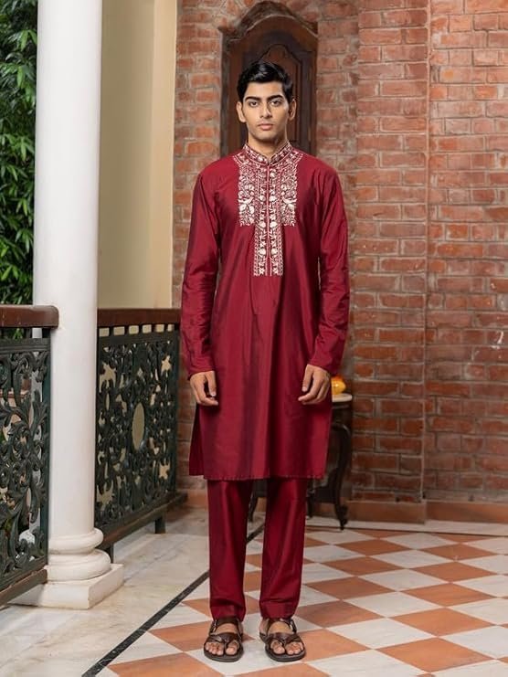 Saha Embroidered Katan Kurta for Men – Elegant, and Perfect for Festive & Special Occasions