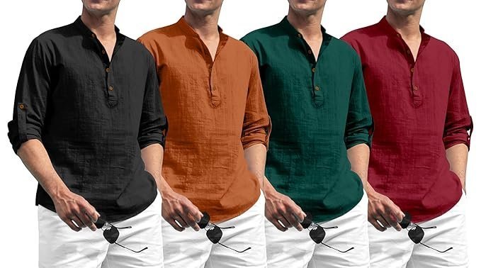 Zombom Men's Cotton Blend Solid Regular Kurta