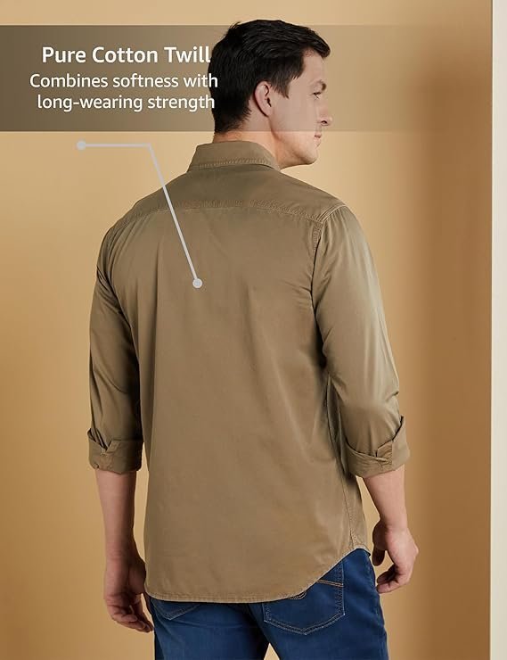 Men's Casual Washed Cotton Twill Shirt (Regular Fit) - Image 3
