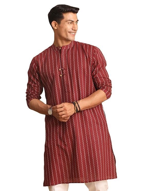Shvaas By Vastramay Solid Regular Men's Maroon Cotton Kurta