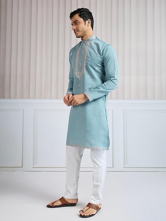 Kalaanj Men's Embroidered Silk Kurta - Image 2