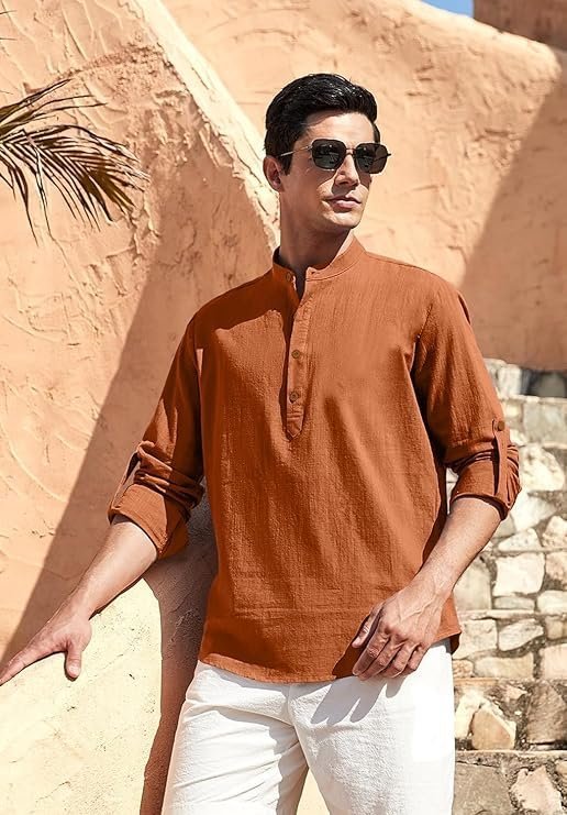 Zombom Men's Cotton Blend Solid Regular Kurta - Image 3