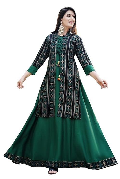 Women Printed Cotton Rayon Blend Anarkali Kurta