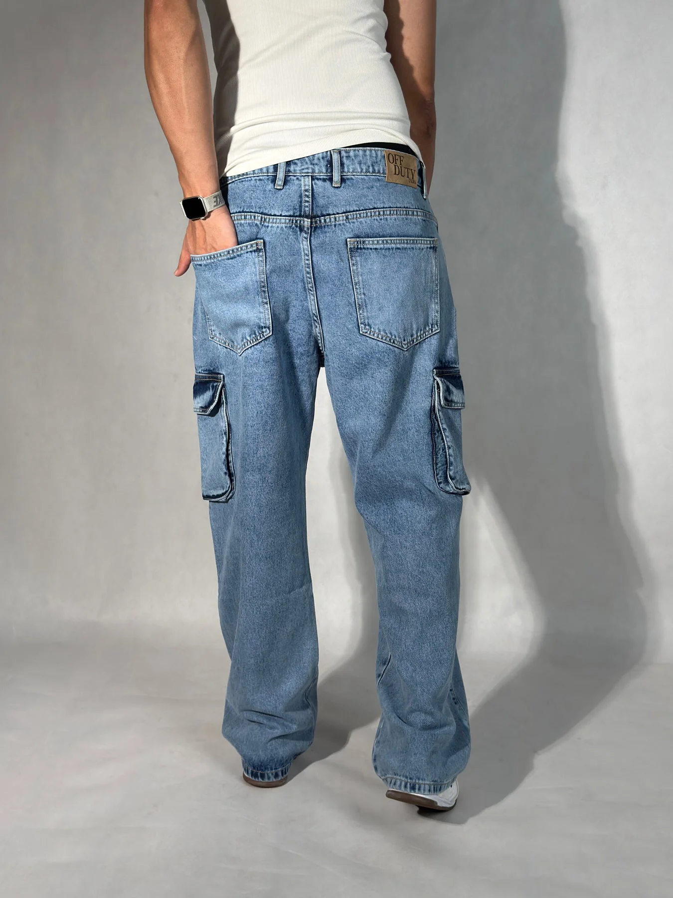 Blue Stone Wash Baggy Fit Cargo Men Jeans - Image 2