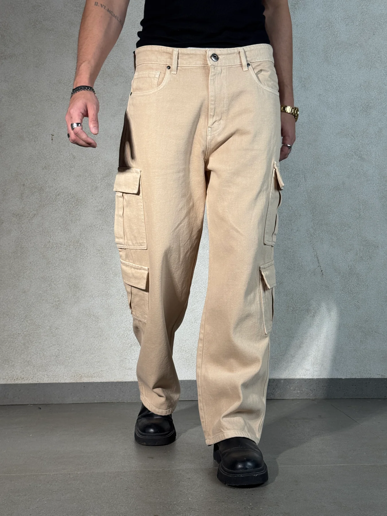 Sand Wash Nude Men Baggy Fit Cargo