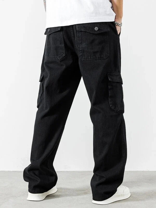 Black Baggy Men Cargo Jeans - Image 3